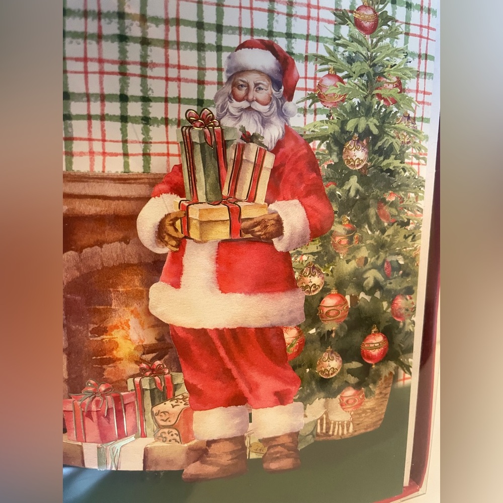 Santa Claus Christmas Card Pack with Gold Accents and Christmas Tree,Set of 40
